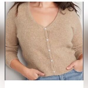 Womens Old Navy Tan Cardigan Sweater with Pearl Buttons